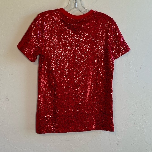 DKNY women’s XS red sequin short sleeve top. NWT - Picture 8 of 13